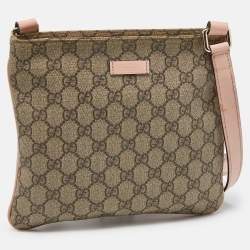 Pre Owned Gucci Beige/Pink GG Supreme Canvas and Patent Leather Crossbody Bag