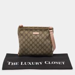 Pre Owned Gucci Beige/Pink GG Supreme Canvas and Patent Leather Crossbody Bag