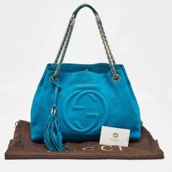 Pre Owned Gucci Teal Nubuck Leather Medium Soho Chain Tote