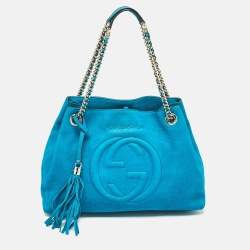 Pre Owned Gucci Teal Nubuck Leather Medium Soho Chain Tote