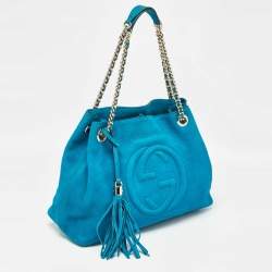 Pre Owned Gucci Teal Nubuck Leather Medium Soho Chain Tote