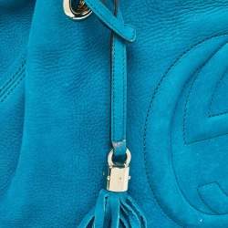 Pre Owned Gucci Teal Nubuck Leather Medium Soho Chain Tote