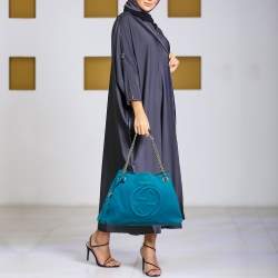 Pre Owned Gucci Teal Nubuck Leather Medium Soho Chain Tote