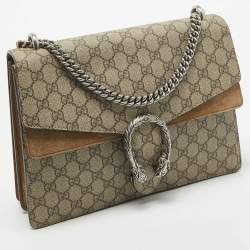 Pre Owned Gucci Beige GG Supreme Canvas and Suede Medium Dionysus Shoulder Bag