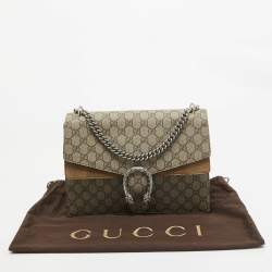 Pre Owned Gucci Beige GG Supreme Canvas and Suede Medium Dionysus Shoulder Bag