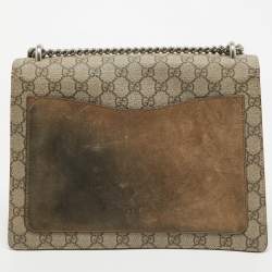 Pre Owned Gucci Beige GG Supreme Canvas and Suede Medium Dionysus Shoulder Bag