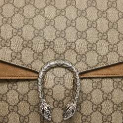 Pre Owned Gucci Beige GG Supreme Canvas and Suede Medium Dionysus Shoulder Bag
