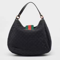 Pre Owned Gucci Black GG Canvas and Leather New Ladies Web Hobo