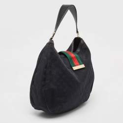 Pre Owned Gucci Black GG Canvas and Leather New Ladies Web Hobo