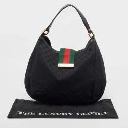 Pre Owned Gucci Black GG Canvas and Leather New Ladies Web Hobo