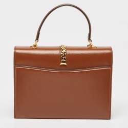 Pre Owned Gucci Brown Leather Sylvie 1969 Top Handle Bag