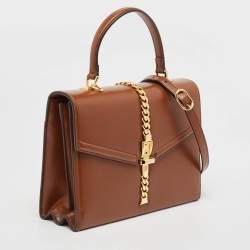 Pre Owned Gucci Brown Leather Sylvie 1969 Top Handle Bag