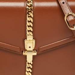 Pre Owned Gucci Brown Leather Sylvie 1969 Top Handle Bag