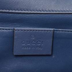 Pre Owned Gucci Dark Blue Leather GG Crystals Broadway Clutch