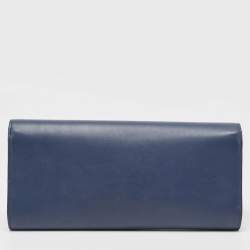 Pre Owned Gucci Dark Blue Leather GG Crystals Broadway Clutch