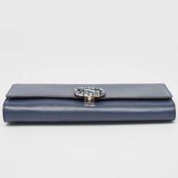 Pre Owned Gucci Dark Blue Leather GG Crystals Broadway Clutch