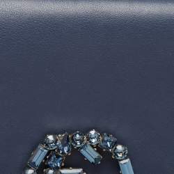 Pre Owned Gucci Dark Blue Leather GG Crystals Broadway Clutch