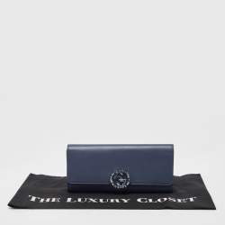 Pre Owned Gucci Dark Blue Leather GG Crystals Broadway Clutch