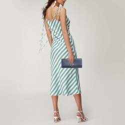 Pre Owned Gucci Dark Blue Leather GG Crystals Broadway Clutch