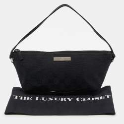 مملوكة مسبقًا Gucci Black GG Canvas and Leather Baguette Bag