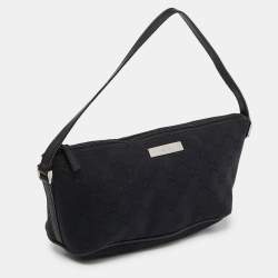 مملوكة مسبقًا Gucci Black GG Canvas and Leather Baguette Bag