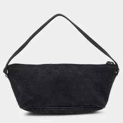 مملوكة مسبقًا Gucci Black GG Canvas and Leather Baguette Bag