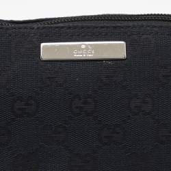 مملوكة مسبقًا Gucci Black GG Canvas and Leather Baguette Bag