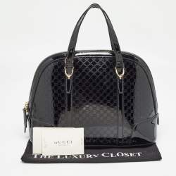 Pre Owned Gucci Black Micro Guccissima Patent Leather Nice Dome Satchel