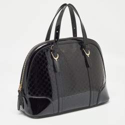 Pre Owned Gucci Black Micro Guccissima Patent Leather Nice Dome Satchel