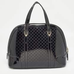 Pre Owned Gucci Black Micro Guccissima Patent Leather Nice Dome Satchel