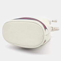 مملوكة مسبقًا Gucci Ivory/Navy Blue/Red Leather Ophidia Small Bucket Bag