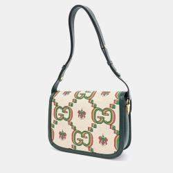 Gucci Ivory/Green 100th Anniversary 1955 Horsebit Shoulder Bag