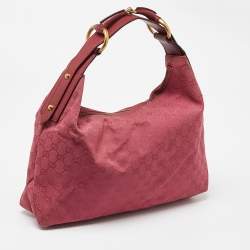 Pre Owned Gucci Pink GG Canvas and Leather Horsebit Handle Hobo