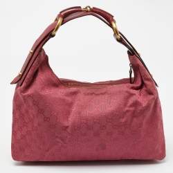 Pre Owned Gucci Pink GG Canvas and Leather Horsebit Handle Hobo