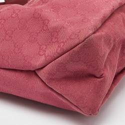 Pre Owned Gucci Pink GG Canvas and Leather Horsebit Handle Hobo