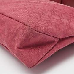 Pre Owned Gucci Pink GG Canvas and Leather Horsebit Handle Hobo