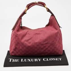 Pre Owned Gucci Pink GG Canvas and Leather Horsebit Handle Hobo