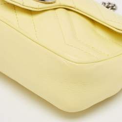 Pre Owned Gucci Yellow Matelassé Leather Super Mini GG Marmont Shoulder Bag