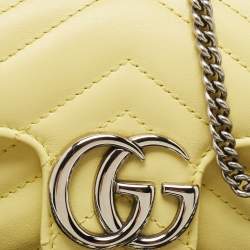 Pre Owned Gucci Yellow Matelassé Leather Super Mini GG Marmont Shoulder Bag