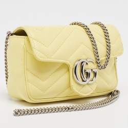 Pre Owned Gucci Yellow Matelassé Leather Super Mini GG Marmont Shoulder Bag