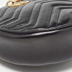 Pre Owned Gucci Black Matelassé Leather Mini GG Marmont Round Shoulder Bag