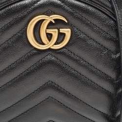 Pre Owned Gucci Black Matelassé Leather Mini GG Marmont Round Shoulder Bag