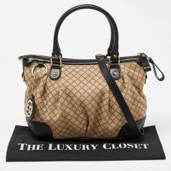 مملوكة مسبقًا حقيبة يد توتس غوتشي سوكي جلد وكانفاس جي جي بيج/ذهبي ميتاليك متوسطة 