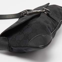 مملوكة مسبقًا Gucci Black GG Canvas and Leather Jackie O Hobo