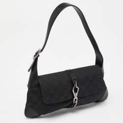 مملوكة مسبقًا Gucci Black GG Canvas and Leather Jackie O Hobo