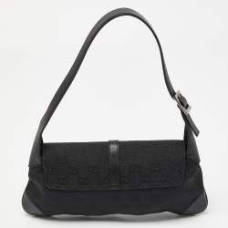 مملوكة مسبقًا Gucci Black GG Canvas and Leather Jackie O Hobo