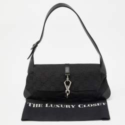 مملوكة مسبقًا Gucci Black GG Canvas and Leather Jackie O Hobo