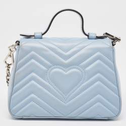 Gucci Blue Matelassé Leather Mini GG Marmont Top Handle Bag