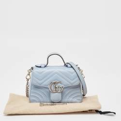 Gucci Blue Matelassé Leather Mini GG Marmont Top Handle Bag