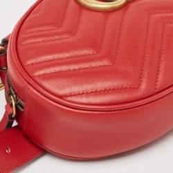 Pre Owned Gucci Red Matelassé Leather GG Marmont Belt Bag